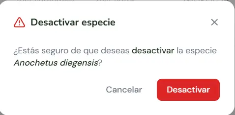 Desactivar especie