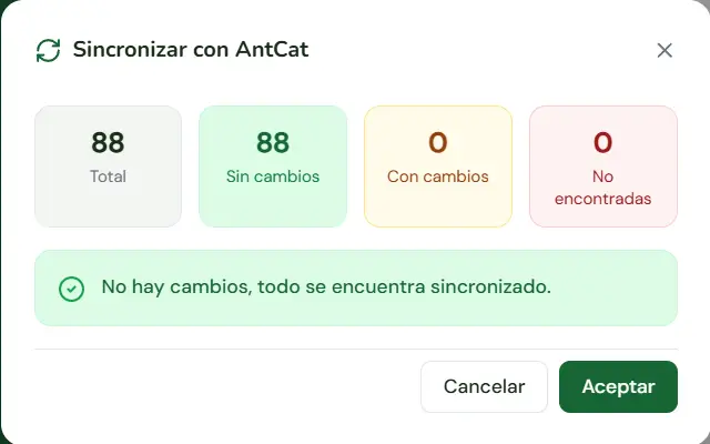 Resultados de sincronización