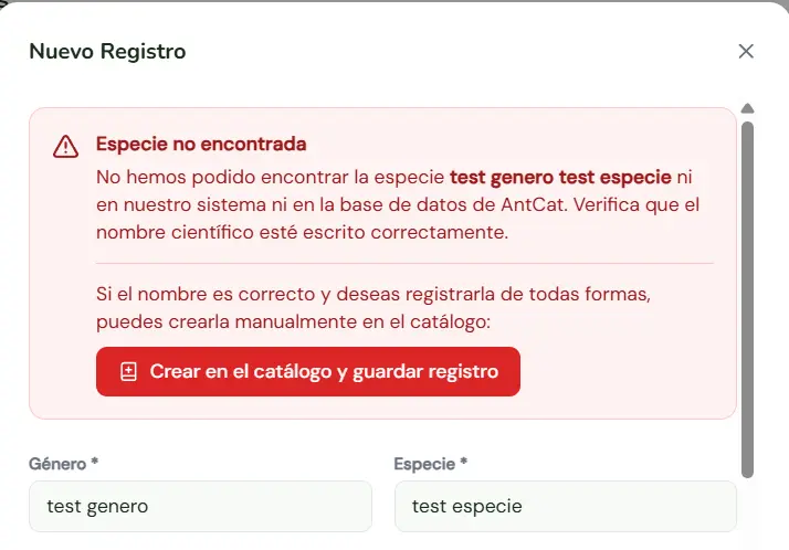 Especie no encontrada